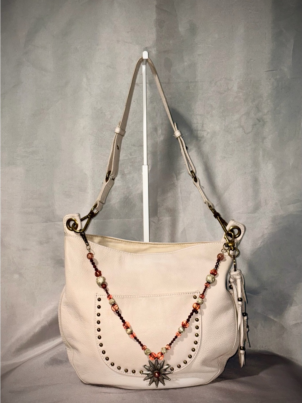 The Sak Zinnia Leather Hobo Bag Ivory Cream Cream - Custom Boho Chain Included